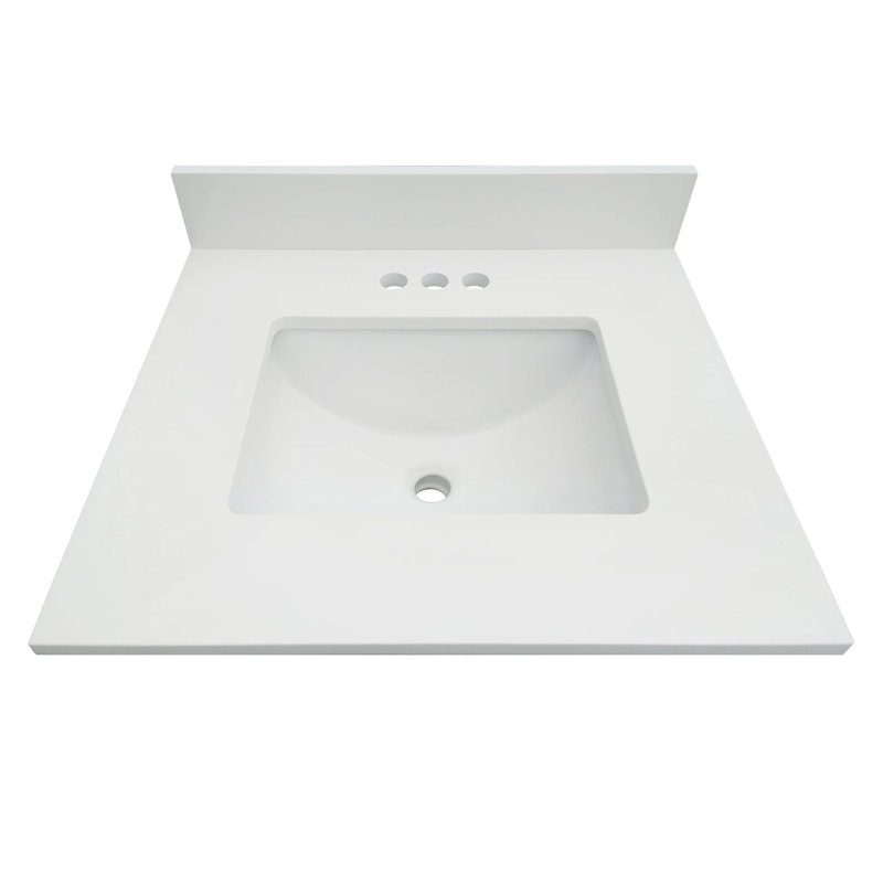 Dessus de meuble-lavabo en quartz blanc 25 pouces avec lavabo et dosseret, Brun
