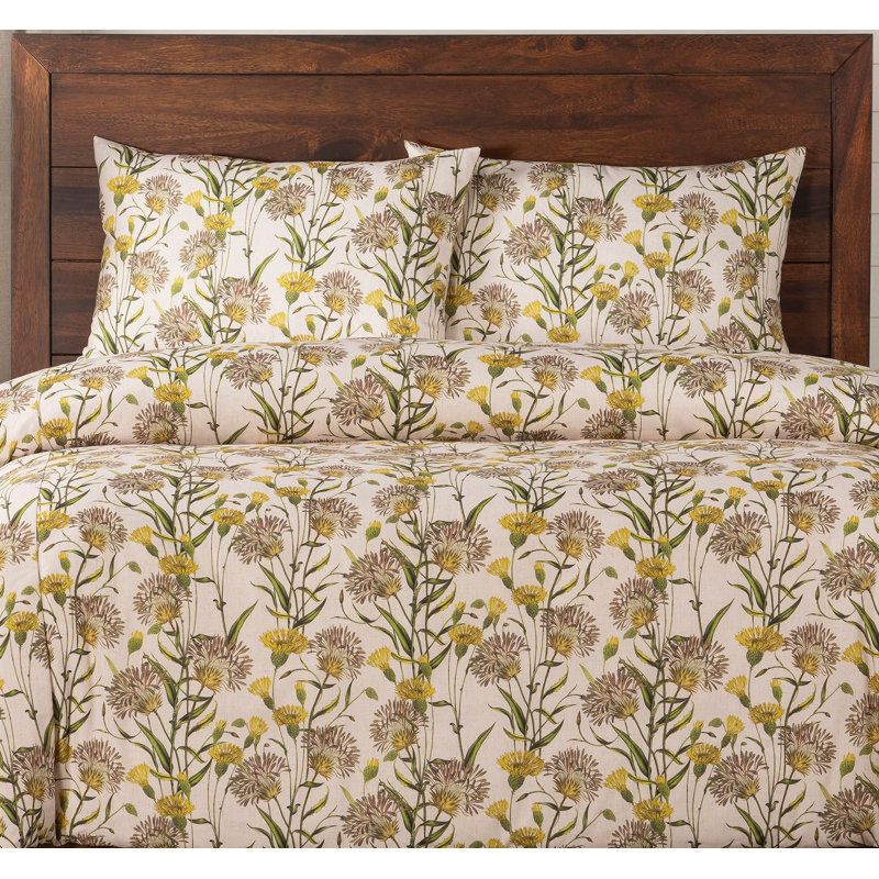 Ensemble de housse de couette à imprimé fleurs jaunes, Housse de couette grand + 2 grandes taies décorat