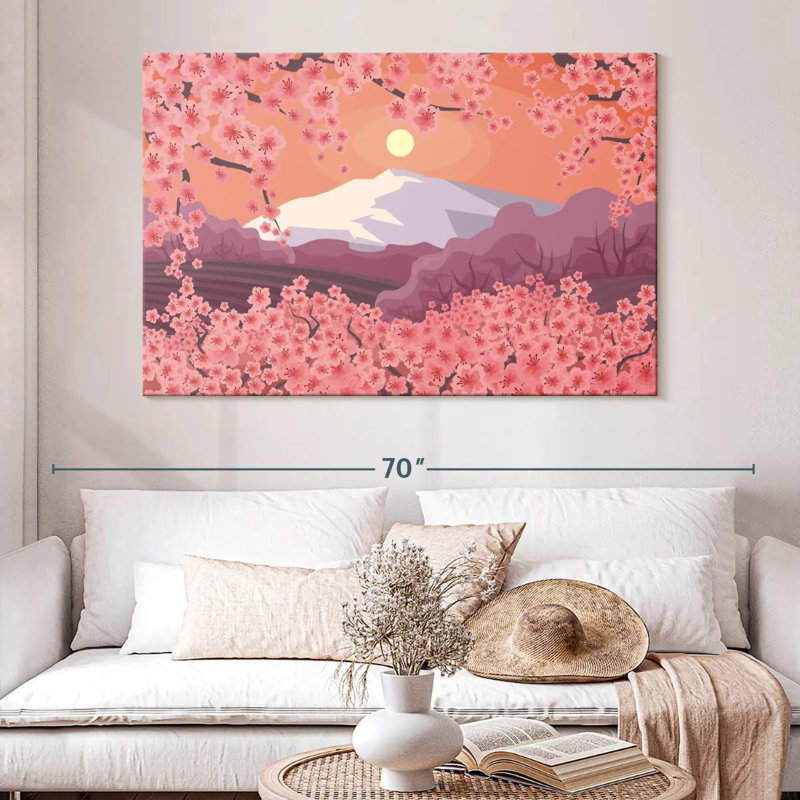 Paysage de cerisiers Harnek au Japon, H 34 po x l 51 po