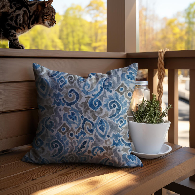 Housse de coussin à motif cachemire beige et bleu, H 12 po x l 19 po, Forme rectangulaire