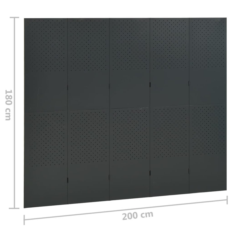 Cassiah 180cm H Folding Room Divider, Anthracite, 5
