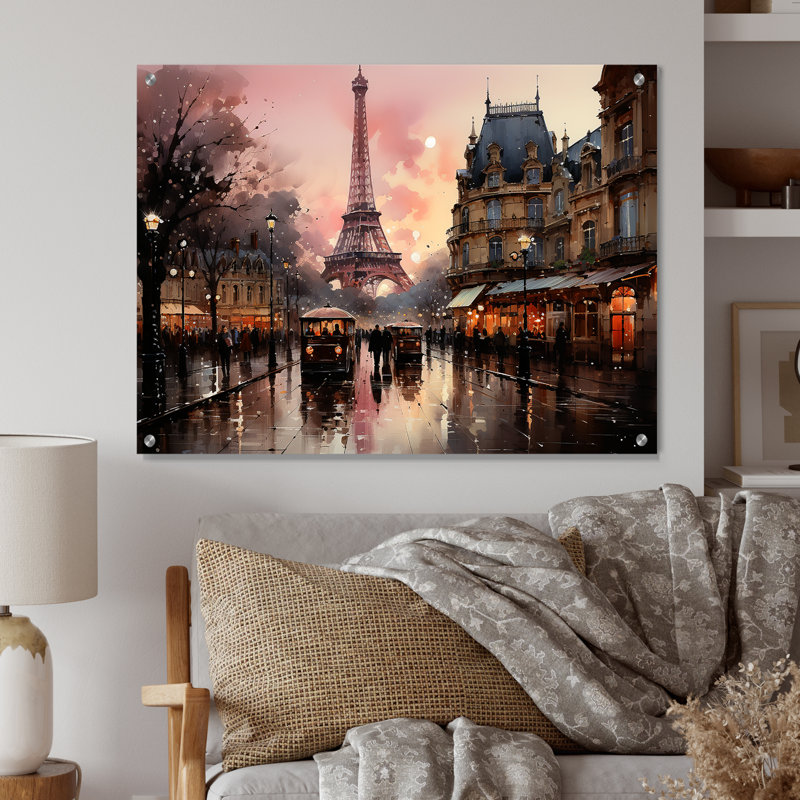 «Rose Twilight Rendezvous In Paris I», décoration murale en acrylique Paris, H 30 po x l 40 po
