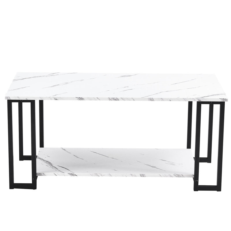 Table basse D & n, plateau de table rectangulaire en marbre épais de 1,5 cm de L 39,41 po et base en fer, pied blanc pour une utilisation en toute occasion avec 2 couches, et boutique, restaurant