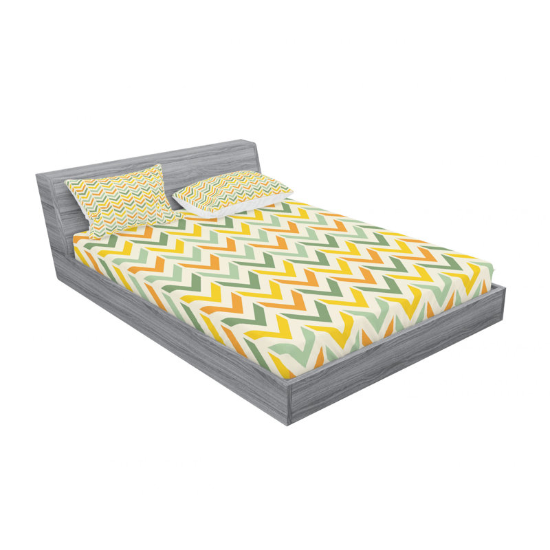 Microfiber Chevron Sheet Set, Queen Sheet Set with Fitted Sheet, Yellow/Green/Orange Chevron