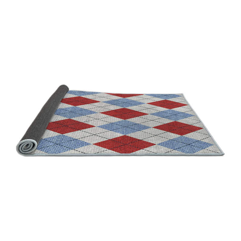 Tapis rouge / bleu / gris clair tissé à la machine, Carré 5 pi