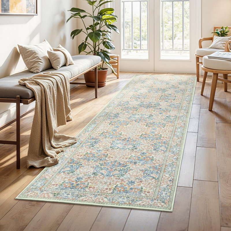 2'X6' Machine Washable Vintage Floral Runner Rug for Hallway, Runner 2' x 6'