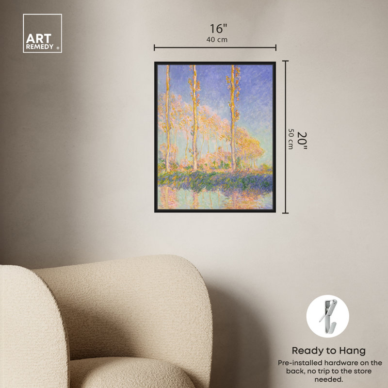 Art mural Monet Poplars par Art Remedy, Cadre noir, H 21 po x l 17 po