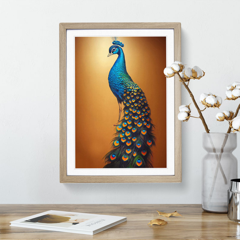 Shimmering Peacock - Framed Print, 46cm H x 34cm W x 2cm D, Oak Framed