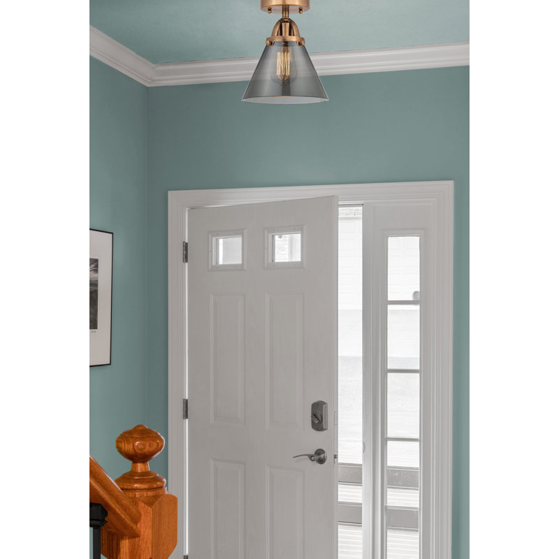 Glass Semi Flush Mount, Antique Copper, 9.5" H x 7.75" W x 7.75" D, Plated Smoke
