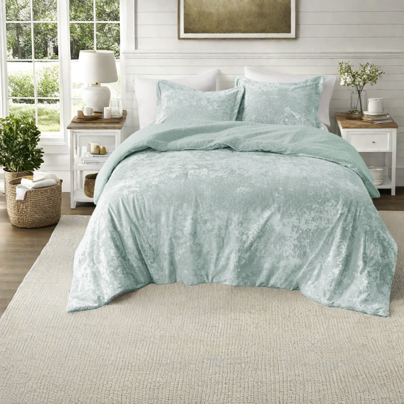 Luxurious Velvet Bedding Set, Aqua Reversible Comforter For Home