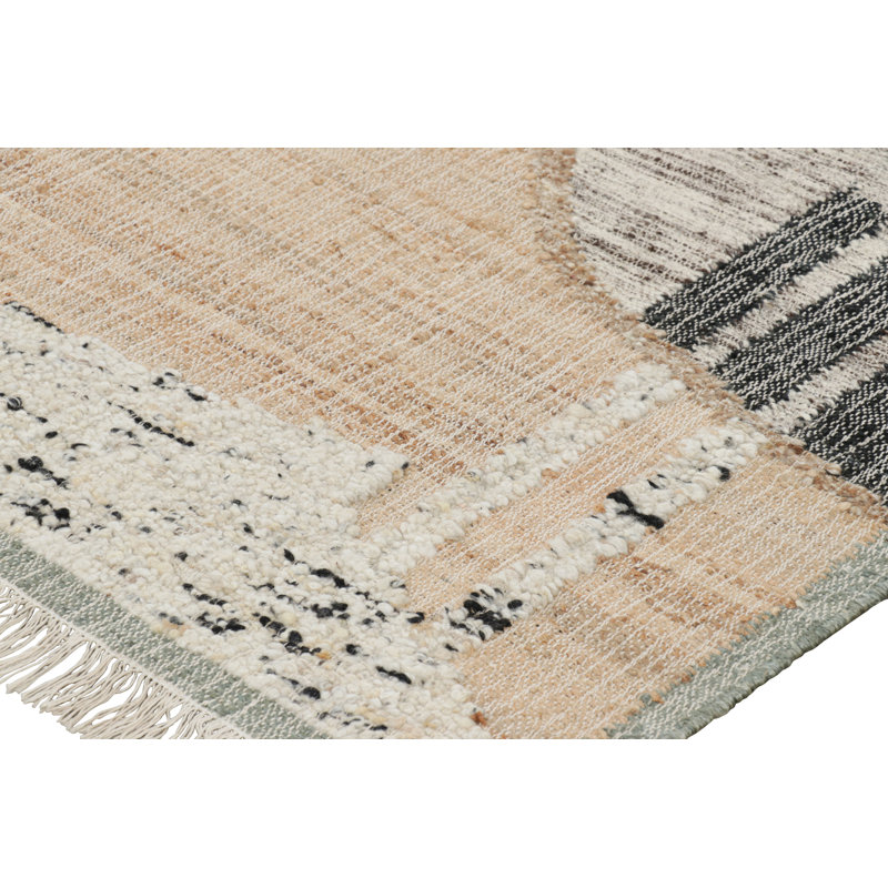 Rug & Kilim’S Flatweave Runner With Beige, Cream, And Black Geometric Patterns,  6'x8'