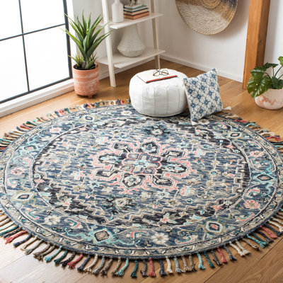 Arkadijus Oriental Handmade Tufted Wool/Cotton Area Rug in Pink/Blue