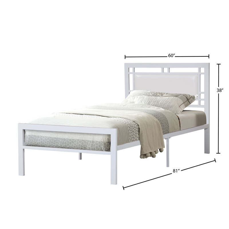 Lit plateforme en métal avec tête de lit tapissier, sans cordon requis, moderne, blanc, grand, Grand lit, Blanc