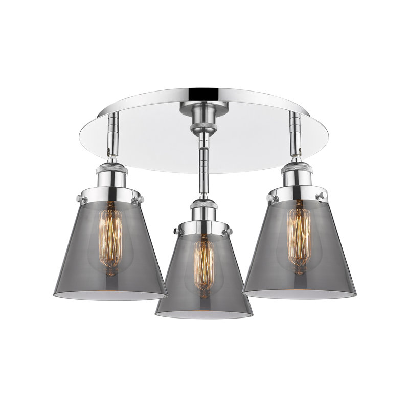 Plafonnier encastré 3 lumières Cone, Plaqué couleur fumée, Chrome poli