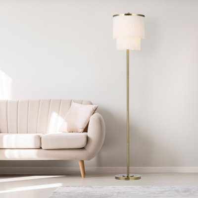 Shonda 63''H Gold Traditional Floor Lamp With Cream Fringe Shade