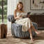  Chaise d'appoint moderne en chenille avec rayures zébrées, dossier cylindrique pour le salon, bleu-1395996397