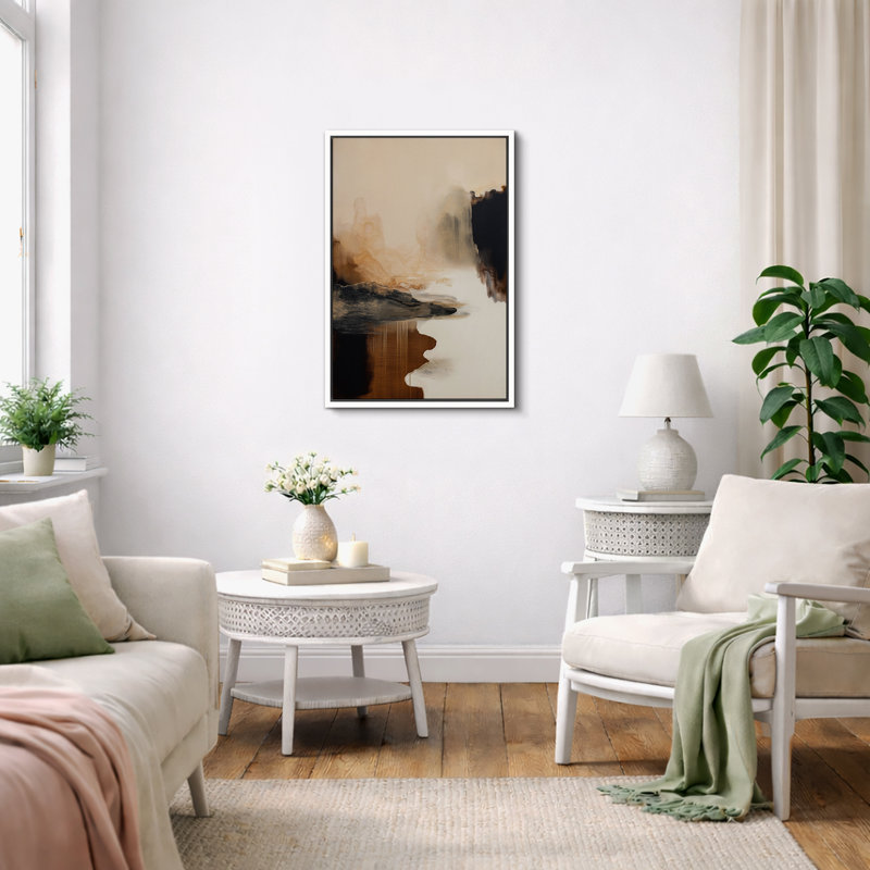 Art abstrait de paysage de tons terreux, photos de salon, impression sur toile giclée sur toile encadrée, Cadre blanc