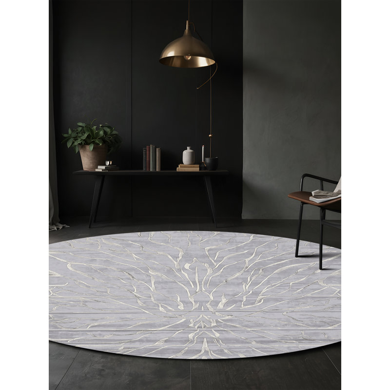 Machine Washable Gray Area Rug, Round 3'