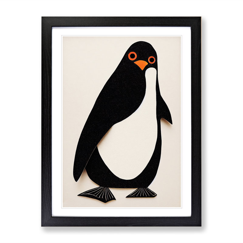 XV1022-3403X Paper Penguin No.1 - Print, Black Framed, 66cm H x 48cm W, White