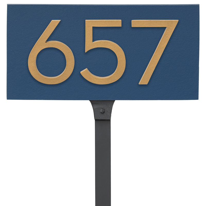 Enseigne d’adresse flottante sur 1 ligne, Bleu mer, Or