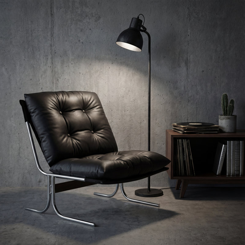 Méridienne Mid-Century en cuir d'inspiration Bauhaus, Noir mat
