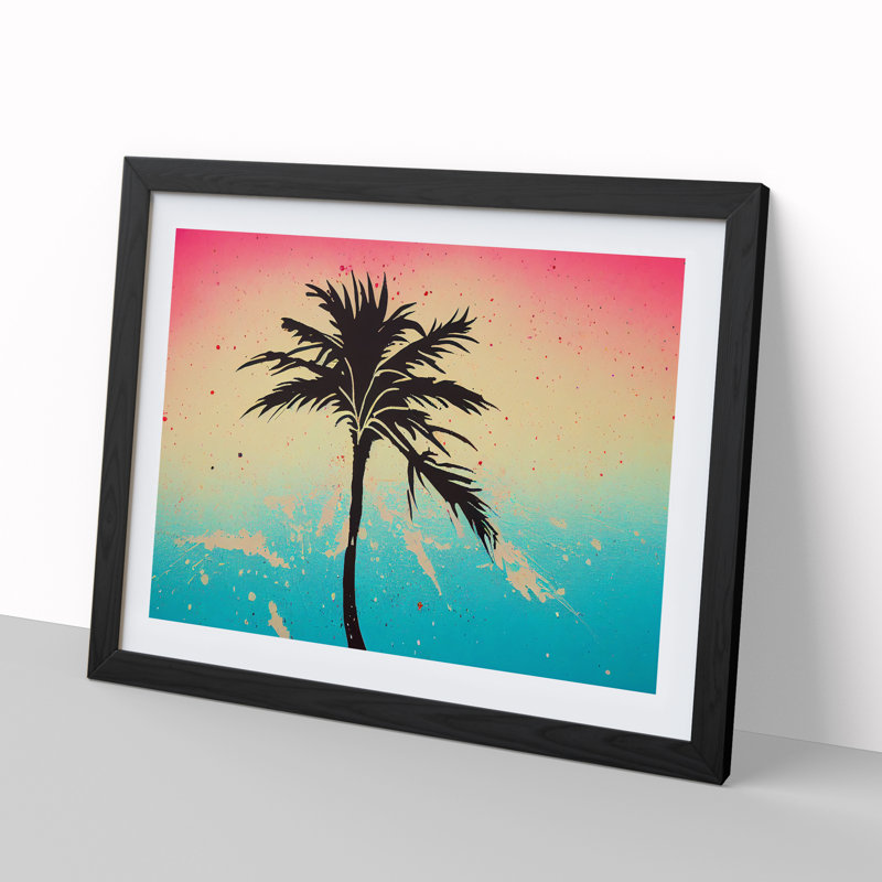 XH1022-6756X Palm Tree 1 Piece Single Picture Frame Painting, 46cm H x 64cm W x 2cm D, Black Framed