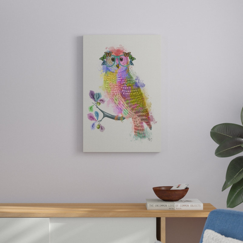 Rainbow Splash Owl by Fab Funky - Painting, 76cm H x 51cm W, Wrapped Canvas