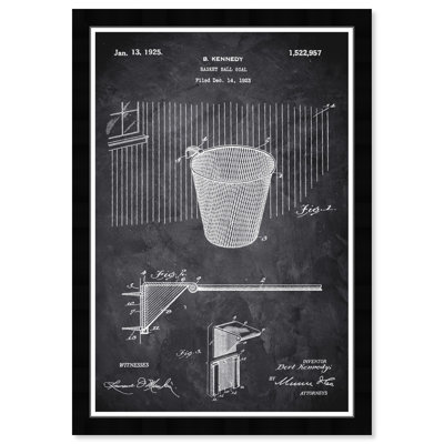 «Sports and Teams Basketball Hoop 1925 Chalkboard Basketball», reproduction d'art graphique sur papier encadré