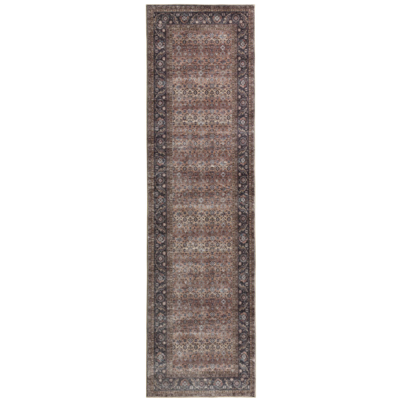 Arradale Soft Plush Machine Washable and Foldable Vintage Distressed Floral Pattern Area Rug Brown, Rectangle 2'6" x 9'