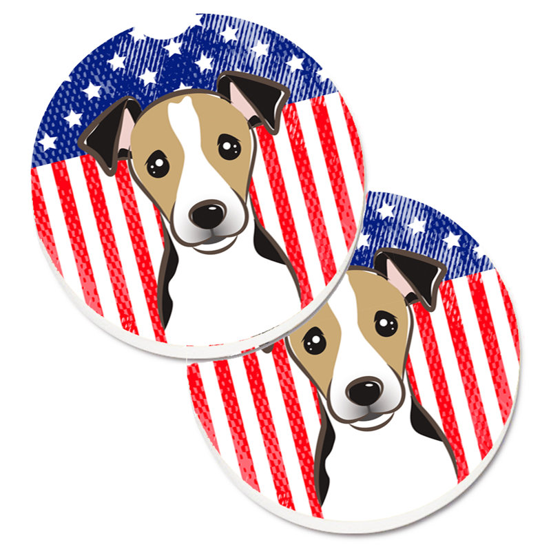 Sous-verre american flag, Jack Russell terrier blanc