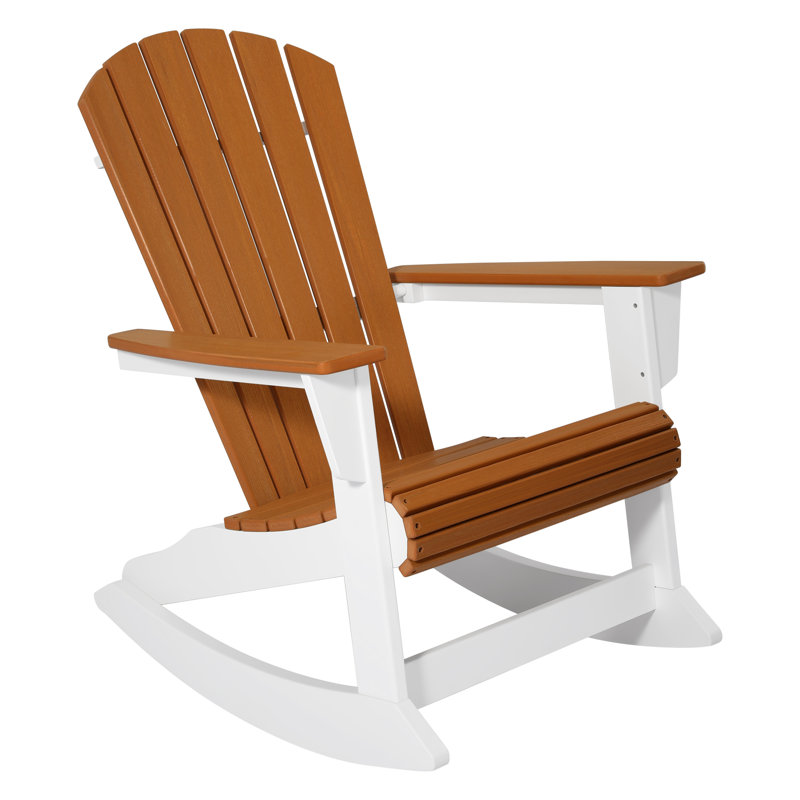 Chaise berçante Benno Adirondack, blanc, Blanc / teck naturel
