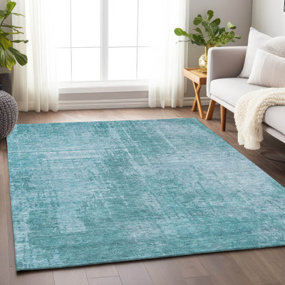 Tapis turquoise Prisco lavable à la machine de qualité supérieure