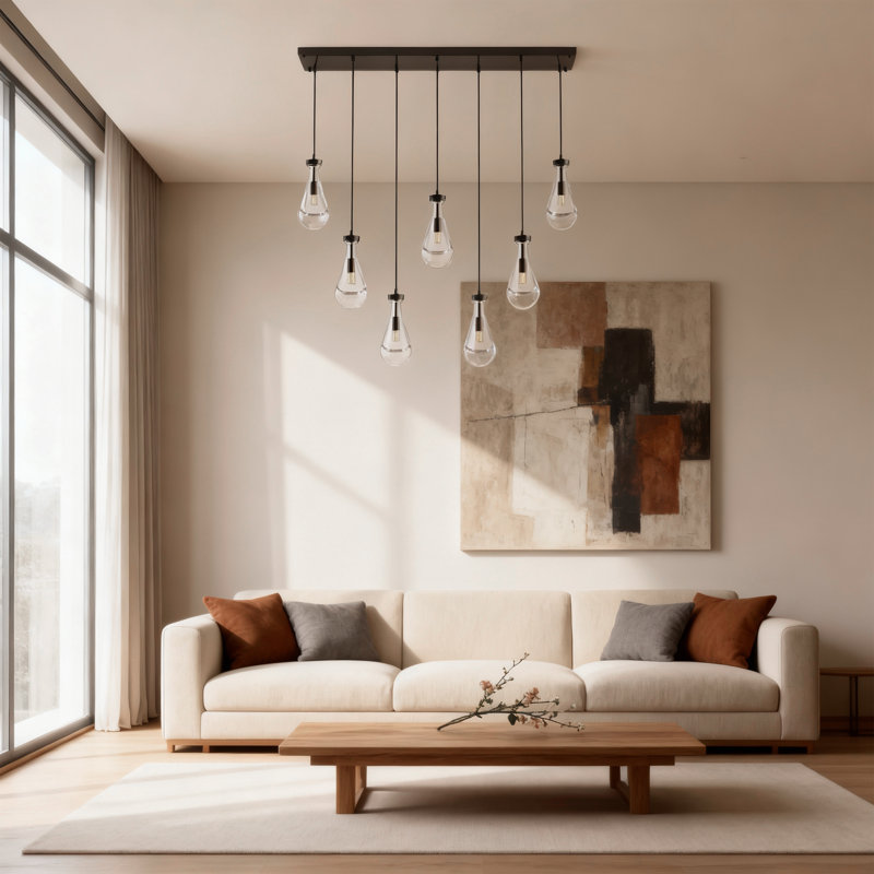 Luminaire suspendu en verre 7 lumières pour la cuisine du salon, Noir mat