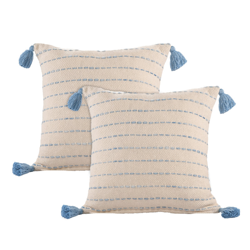  Tassels Throw Pillow, Denim Blue/Ivory