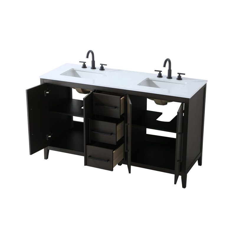 Meuble-lavabo double 60 po, Brun moka