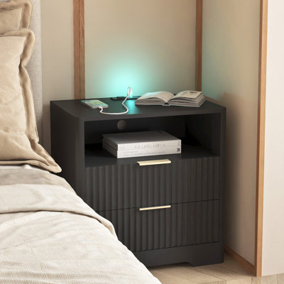 Table de chevet avec station de charge, table de chevet intelligente avec veilleuse, avec lumières DEL, tables de chevet avec armoire de rangement pour la chambre à coucher