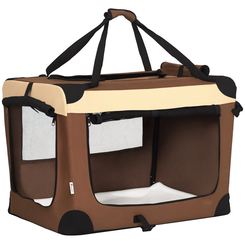 Collapsible Pet Carrier with 3 Doors, Brown, 50cm H x 70cm W x 51cm D