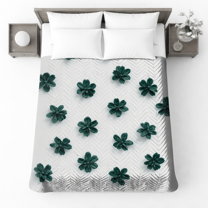 Green Succulent Pattern Quilted Bedspread All Sizes, King