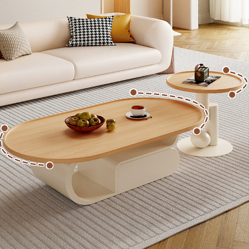 Ensemble de tables basses ovales Light Luxury, Dessus Burlywood / base crème, H 17,7 po x L 39,4 po x l 21,7 po