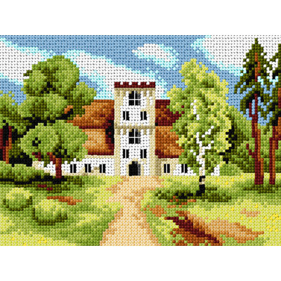 Toile à broder à l'aiguille pour demi-point sans fil Manor House in the Park 3566F