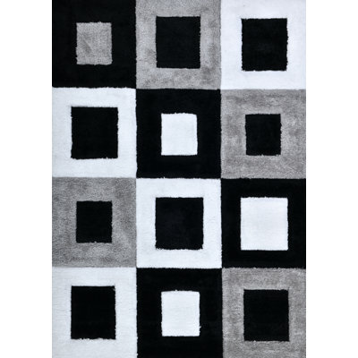 Tapis à motif géométrique moderne - noir et blanc - pour salon, salle à manger RugGuy - sans abri, facile à nettoyer