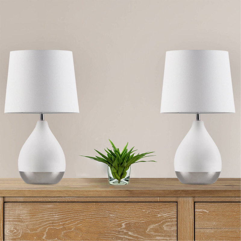 Ensemble de 2 lampes de table 2 tons, Blanc / argenté, Blanc