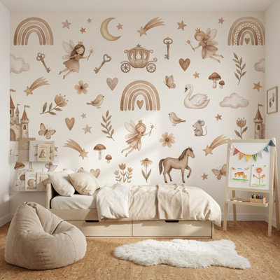 Décoration murale de chambre d'enfant amovible aquarelle Fairytale