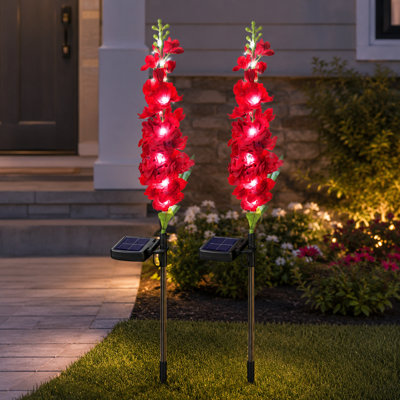 2-Light Solar Powered Integrated LED Delphinium Flower Garden Waterproof Stake Light Set