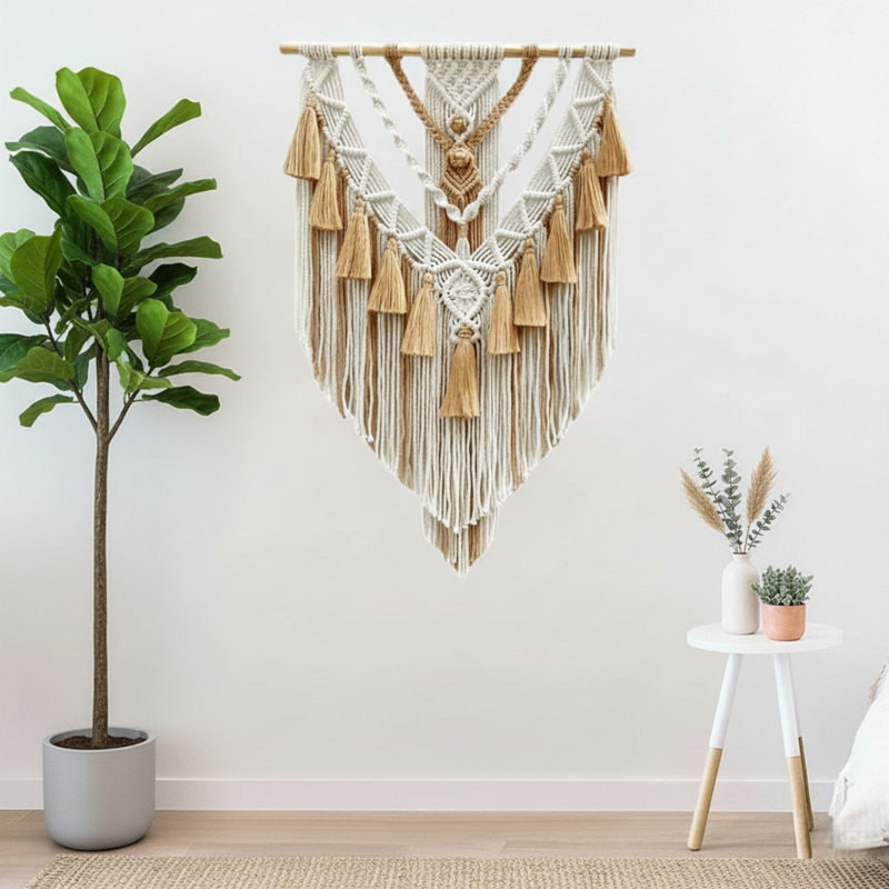 Handwoven Cotton Macrame Wall Hanging With Tassel Boho Wall Art