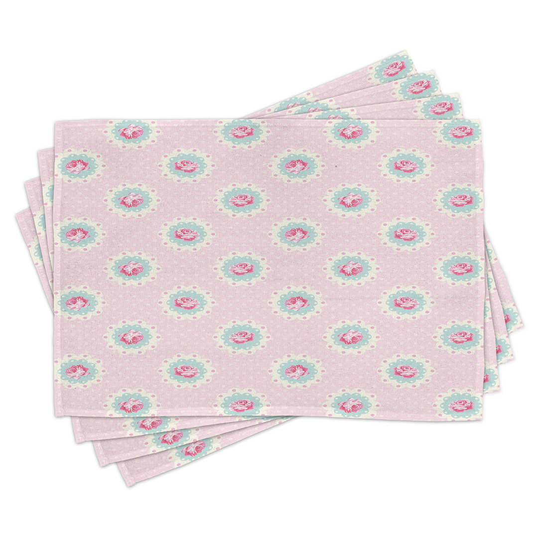 Platzmatten, Retro Floral Cabin, Vintage, Seafoam Weiß Rosa