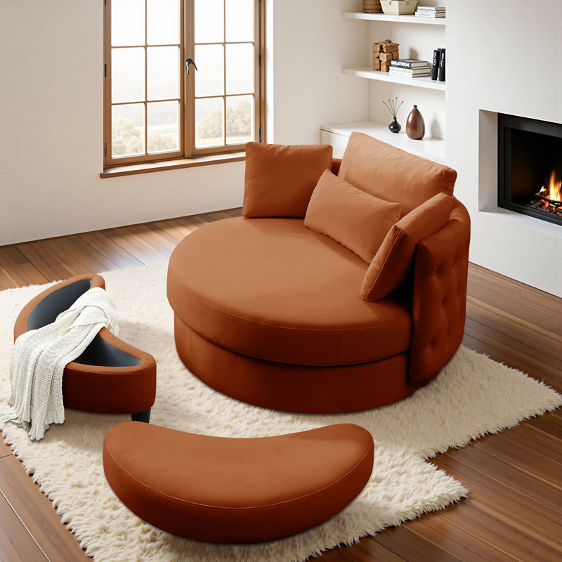 Fauteuil pivotant rembourré capitonné avec repose-pieds, Orange