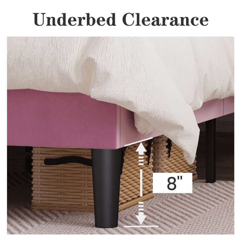 Elegant Pink Velvet Queen Bed with Tufted Wingback Headboard