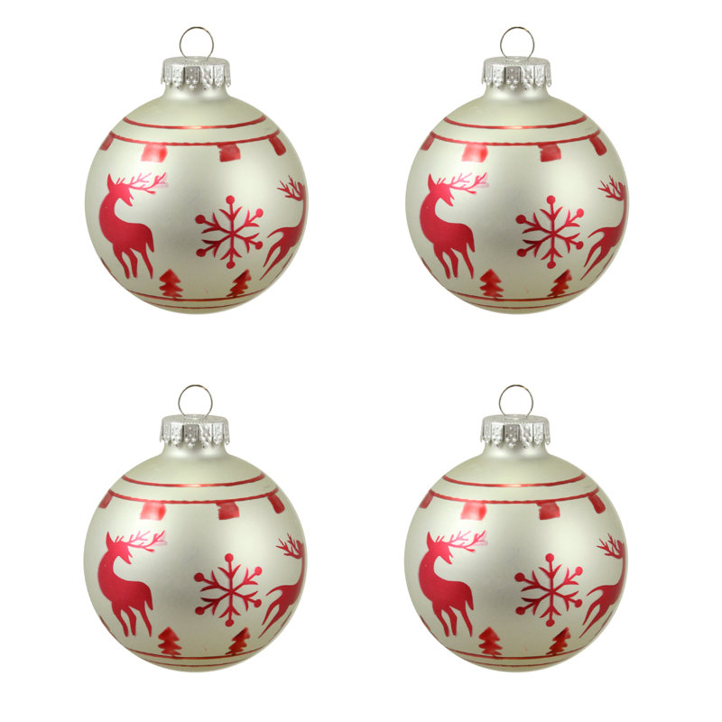 Ornements de Noël renne en verre rouge mat et argent 4ct 4 po 2,5 po (65 mm)
