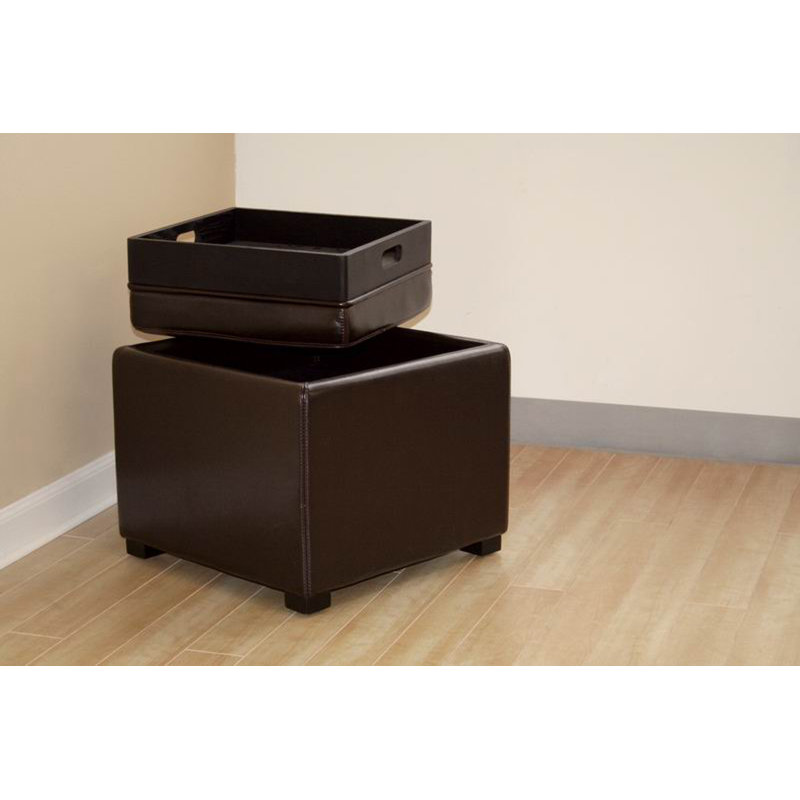 Repose-pieds carré en similicuir avec rangement 18,25 po Caracas, Simili cuir brun foncé